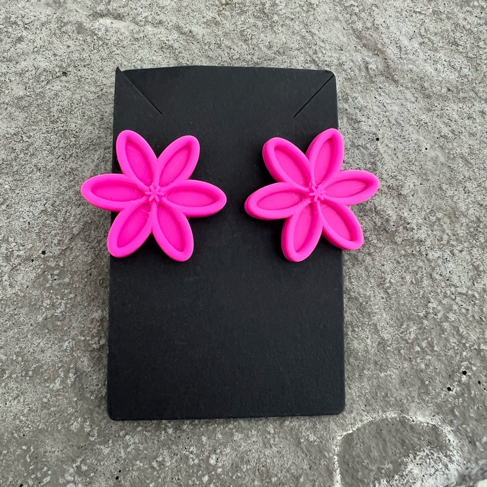 Hot Pink Flower Stud Earring 3D designed & printed